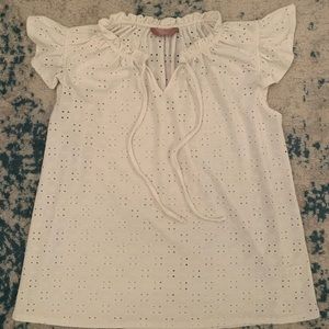 Sweet White Eyelet Top with Flutter Sleeves